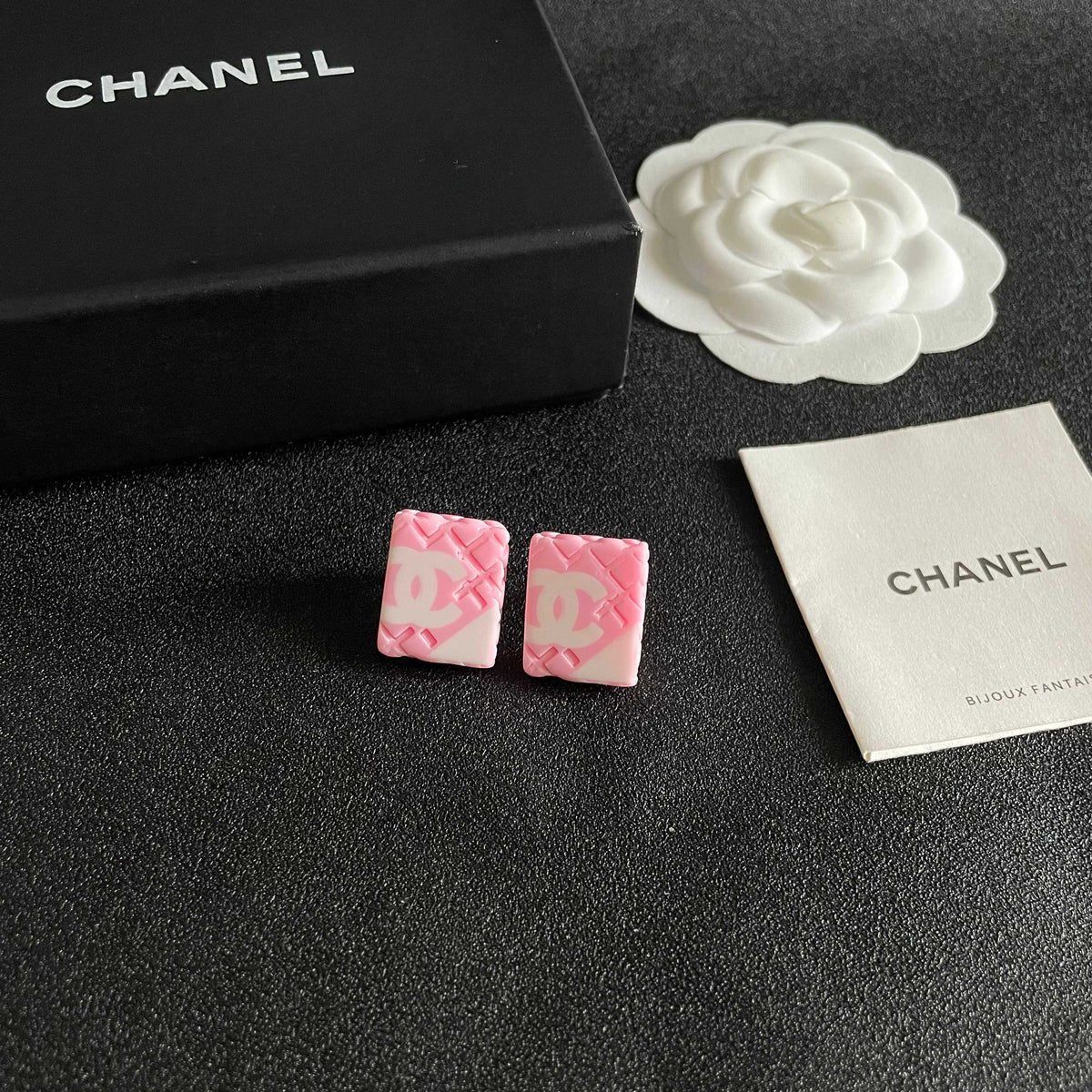 Double-C Emblem Stud Earrings in Polished Metal-Tone – Design 271 styled product view