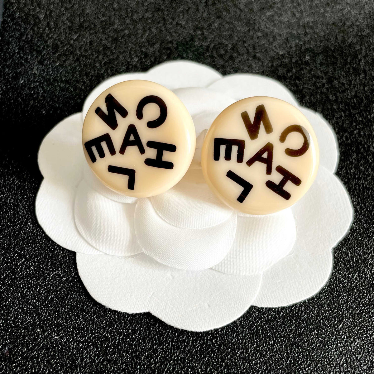 Letter Stud Earrings in Polished Metal-Tone – Design 012 front product view
