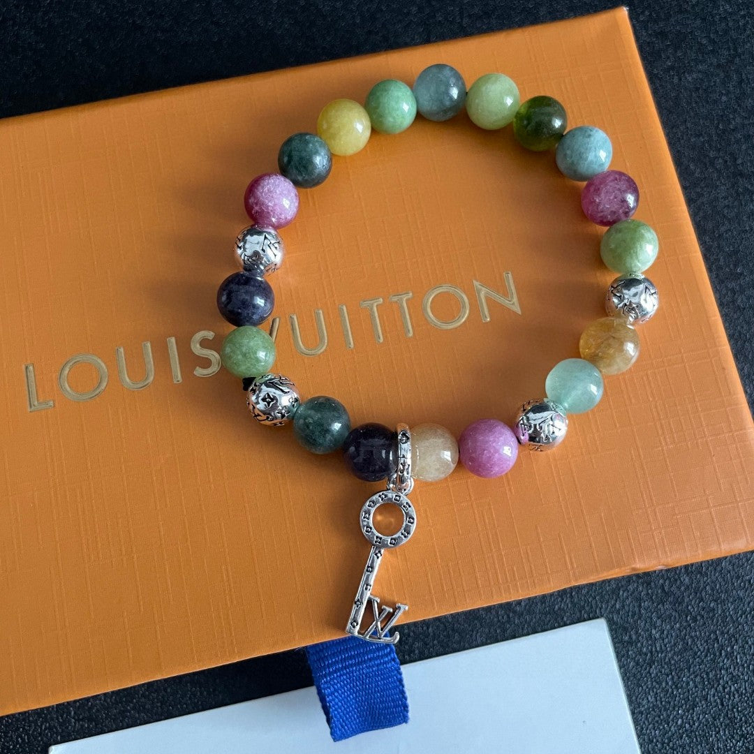 Letter Emblem Bracelet in Polished Metal-Tone – Pearl Detail – Design 003 detail view