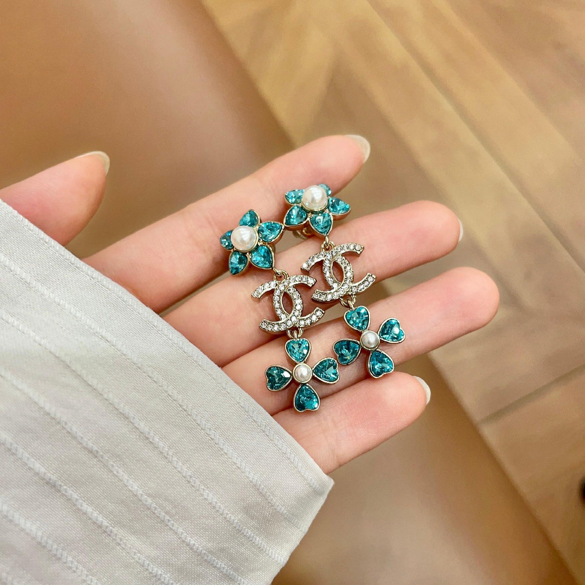 Signature Emblem Stud Earrings in Polished Metal-Tone – Design 046 side detail