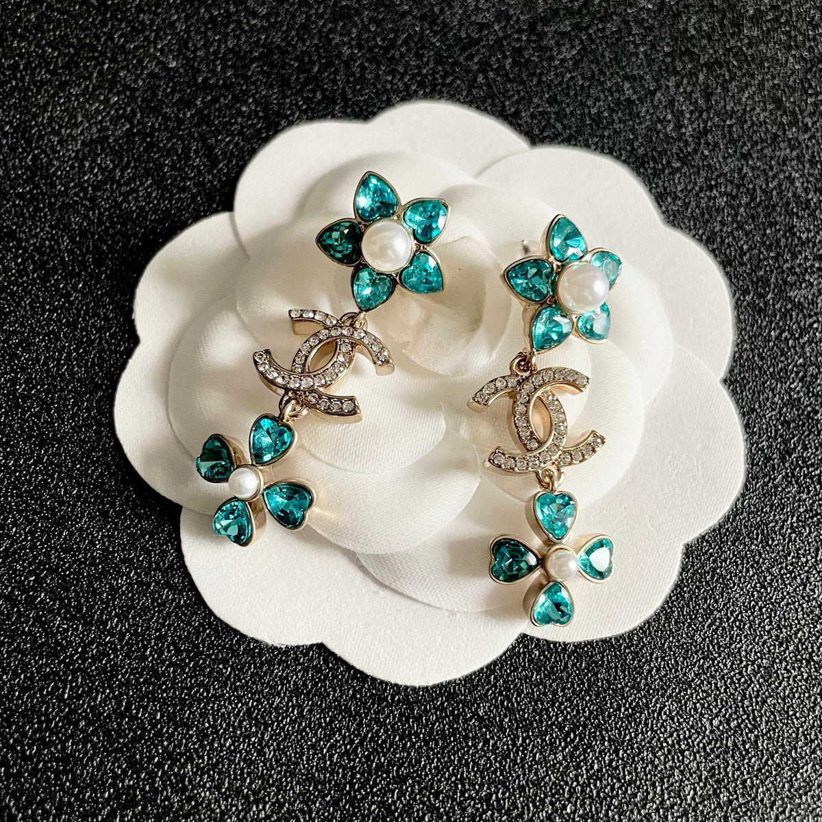 Signature Emblem Stud Earrings in Polished Metal-Tone – Design 046 front product view