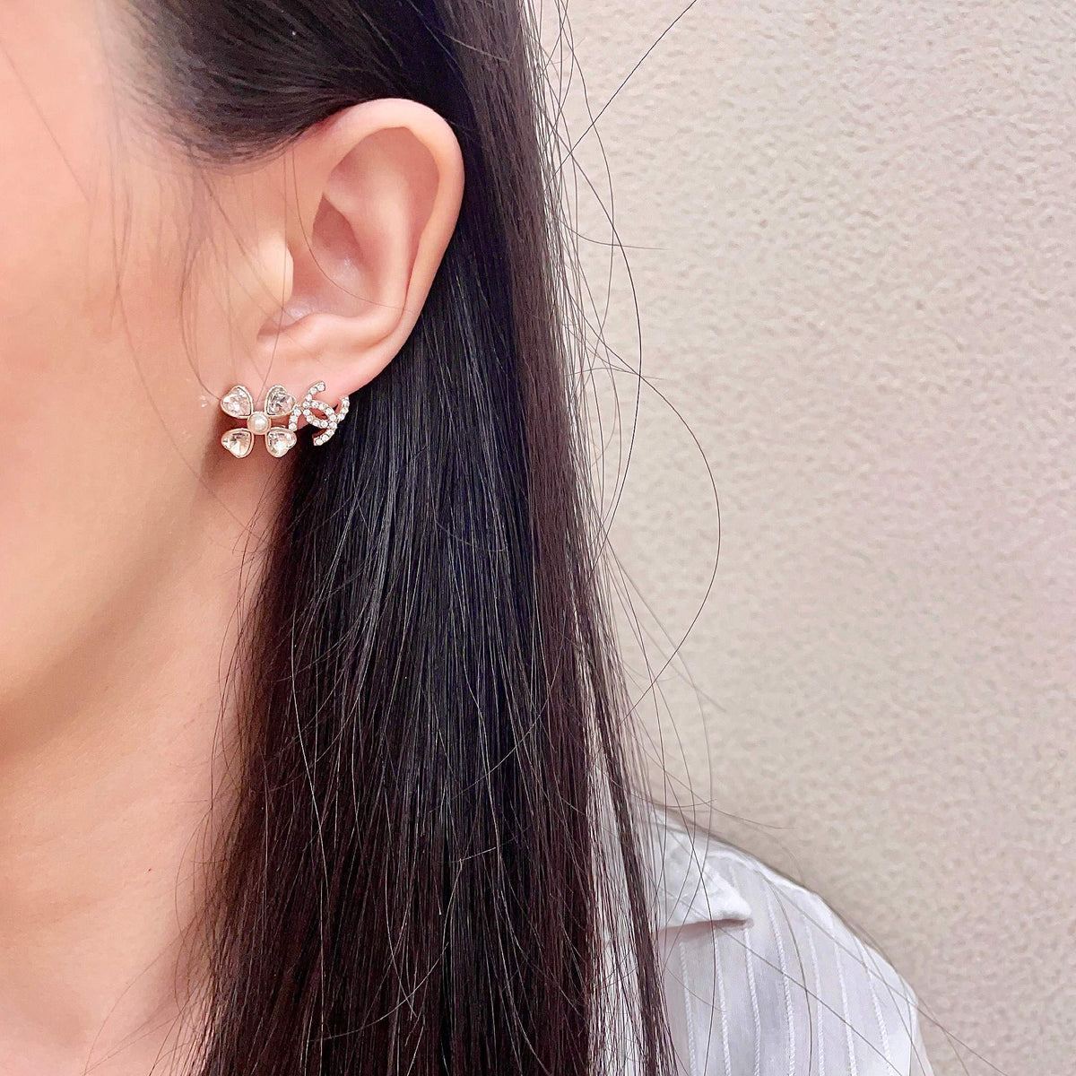 Signature Emblem Stud Earrings in Polished Metal-Tone – Design 044 detail view