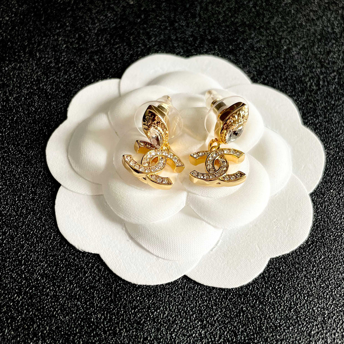 Signature Emblem Stud Earrings in Polished Metal-Tone – Design 043 front product view