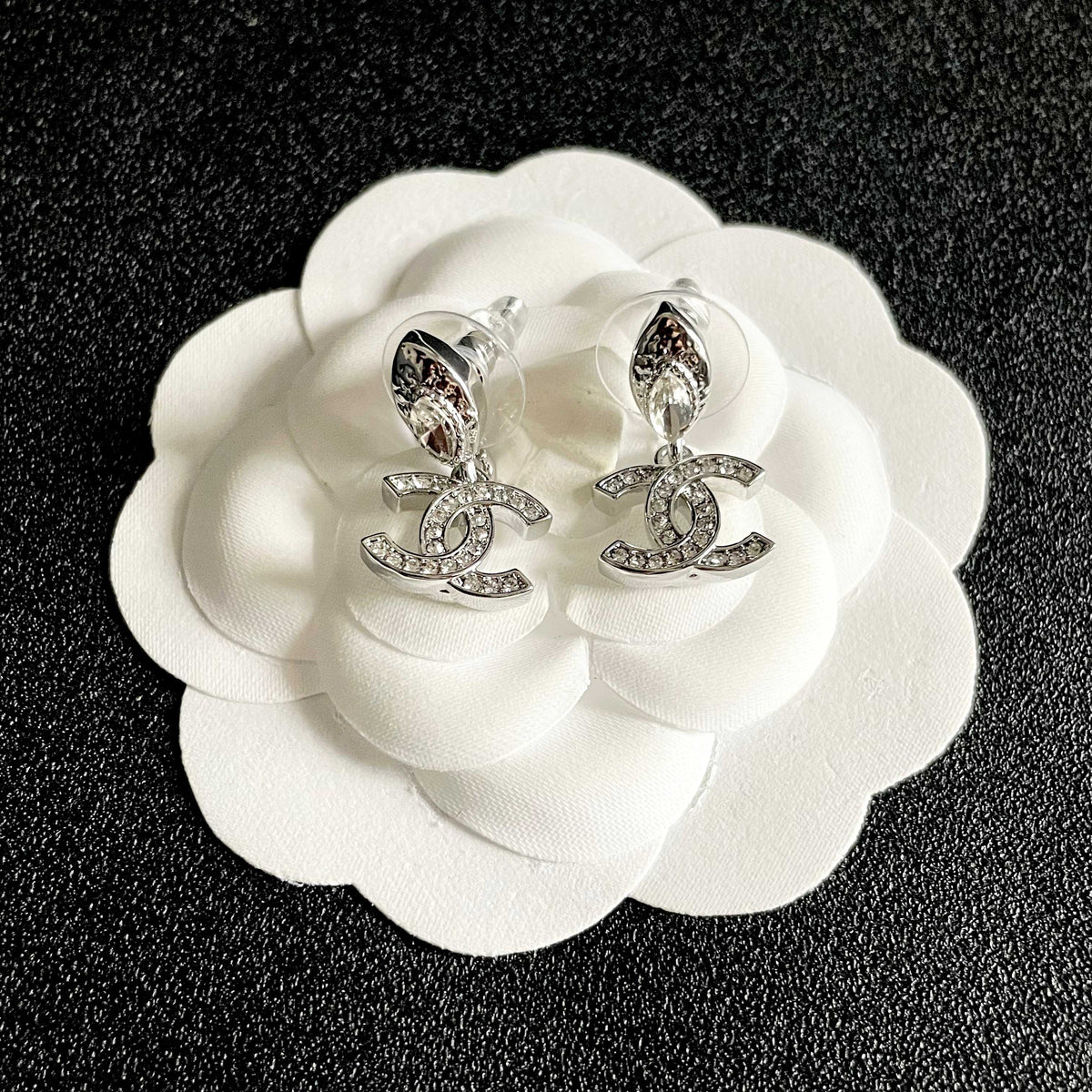 Signature Emblem Stud Earrings in Polished Metal-Tone – Design 042 front product view
