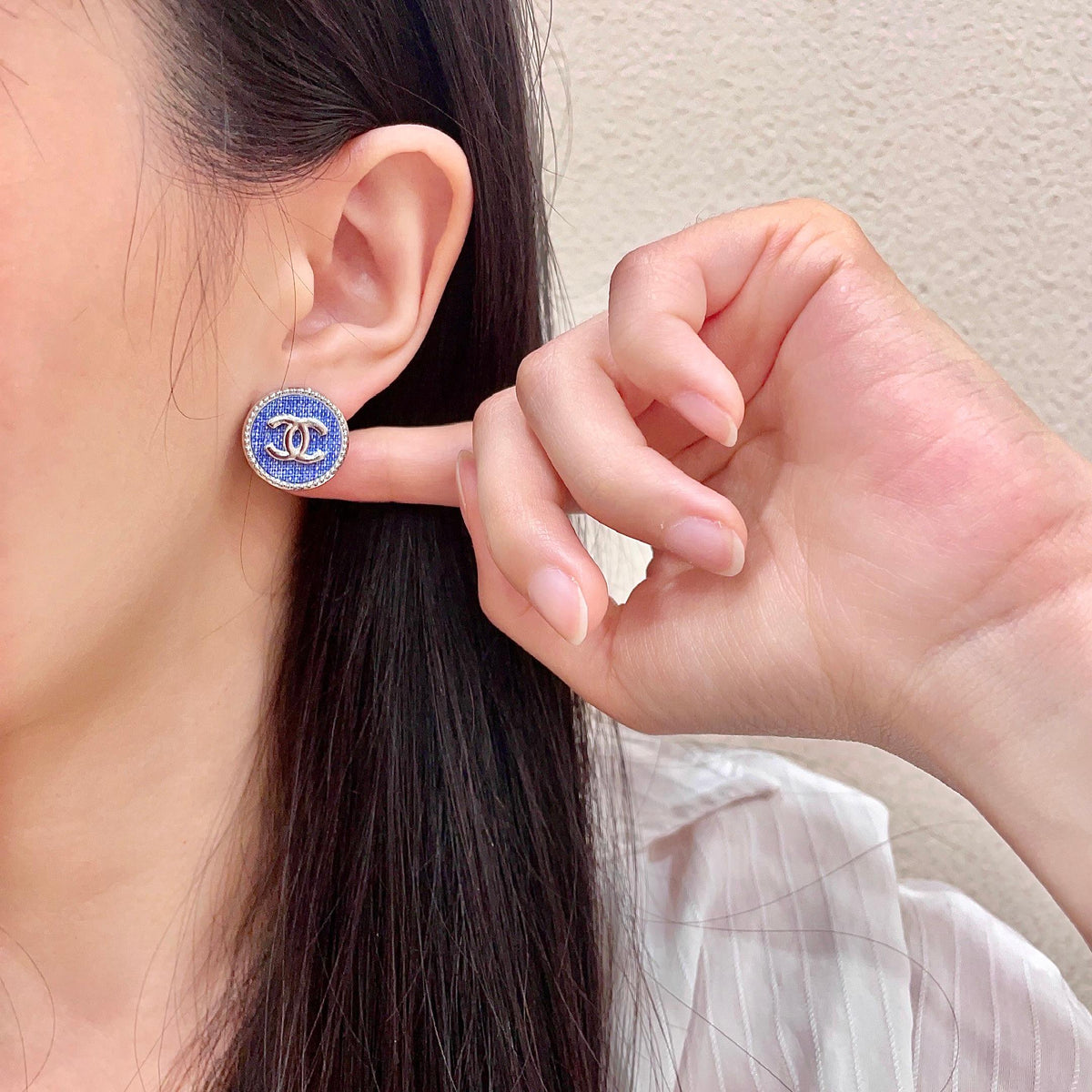 Signature Emblem Stud Earrings in Polished Metal-Tone – Design 041 front product view