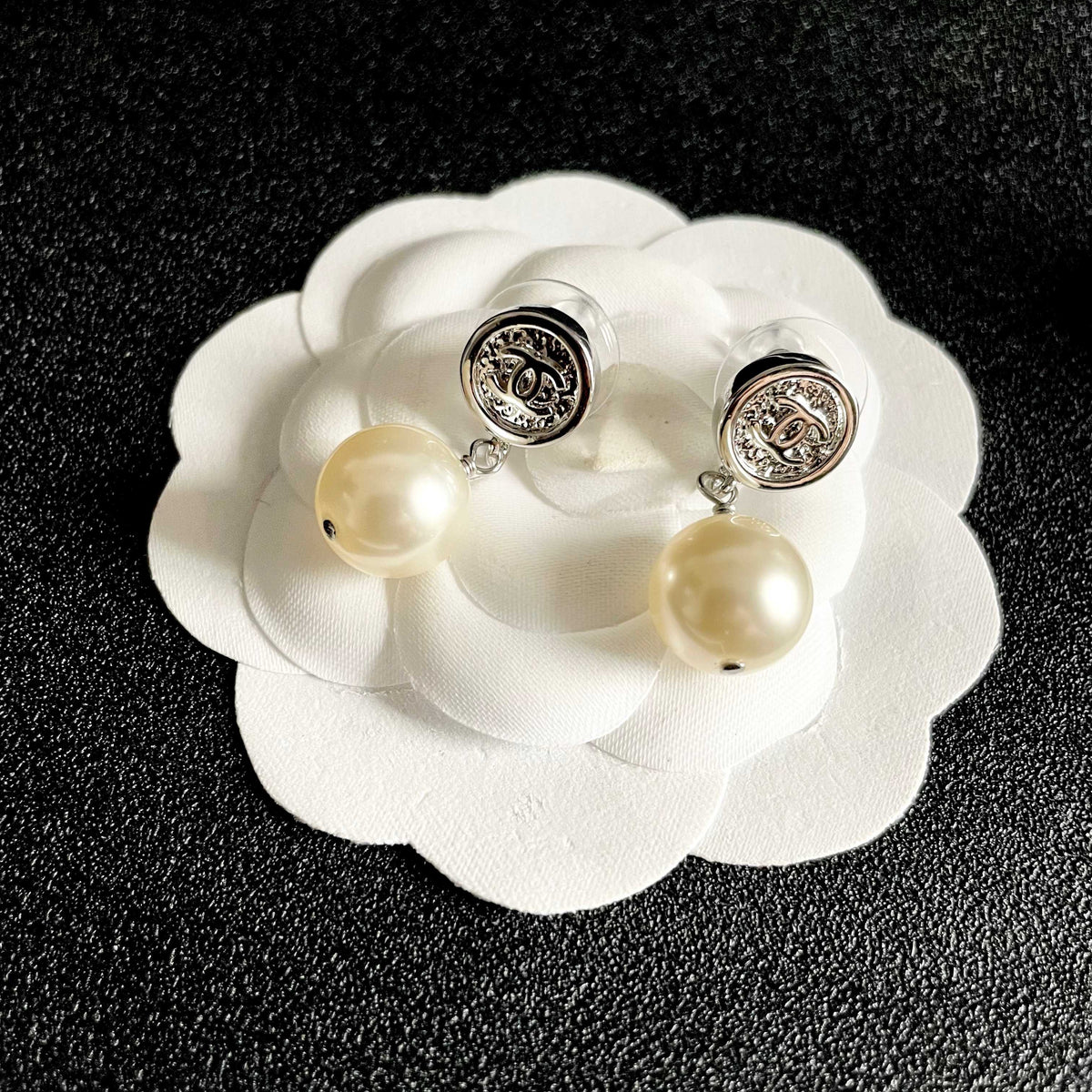 Signature Emblem Stud Earrings in Polished Metal-Tone – Design 040 front product view