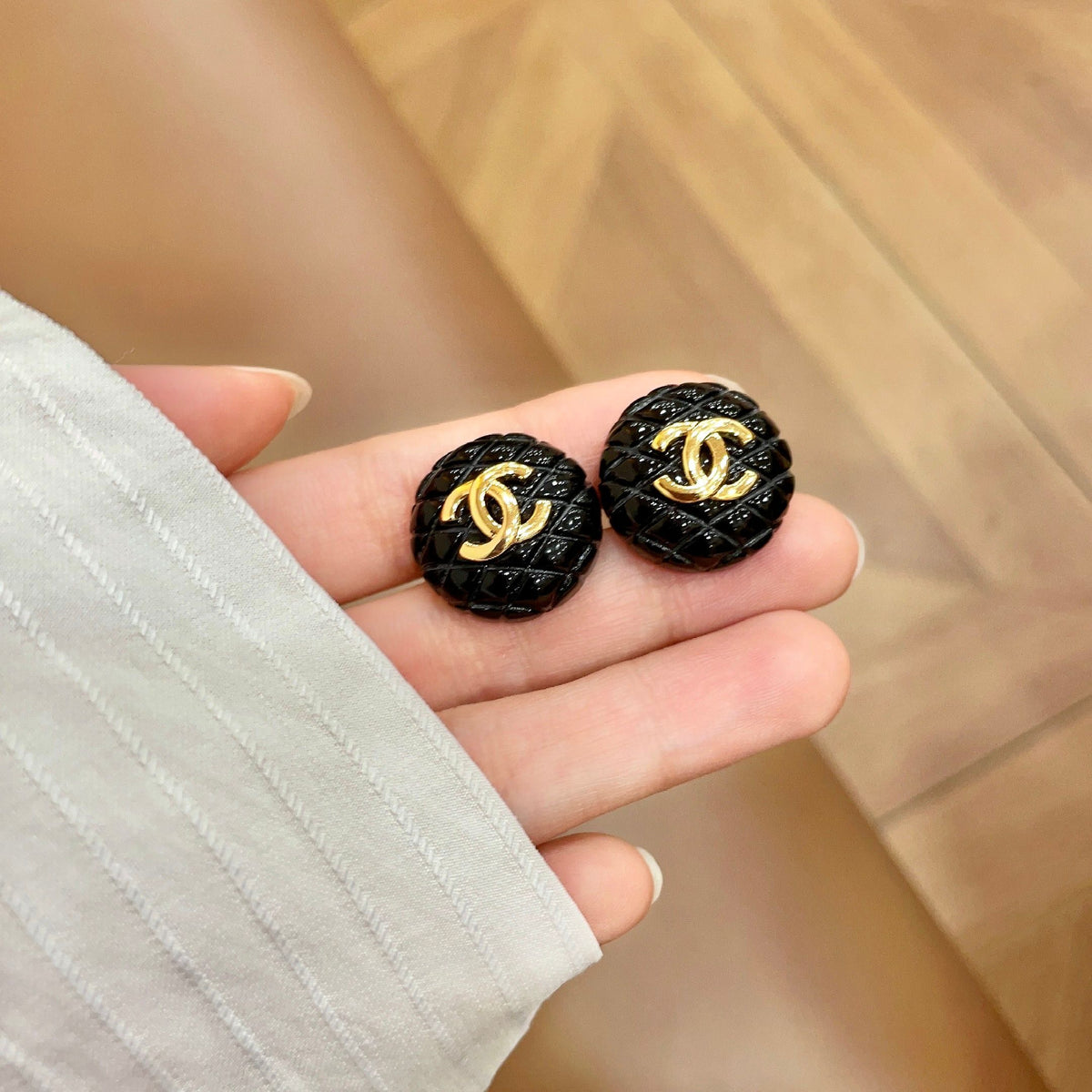 Signature Emblem Stud Earrings in Polished Metal-Tone – Design 037 side detail
