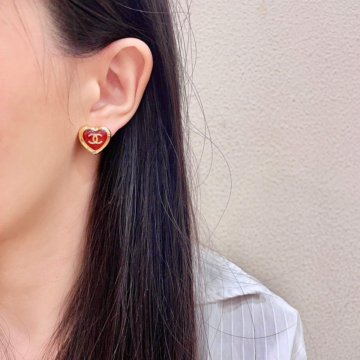 Signature Emblem Stud Earrings in Polished Metal-Tone – Design 036 detail view