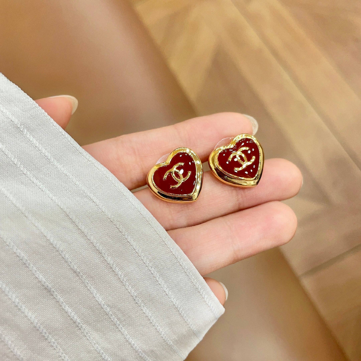 Signature Emblem Stud Earrings in Polished Metal-Tone – Design 036 side detail