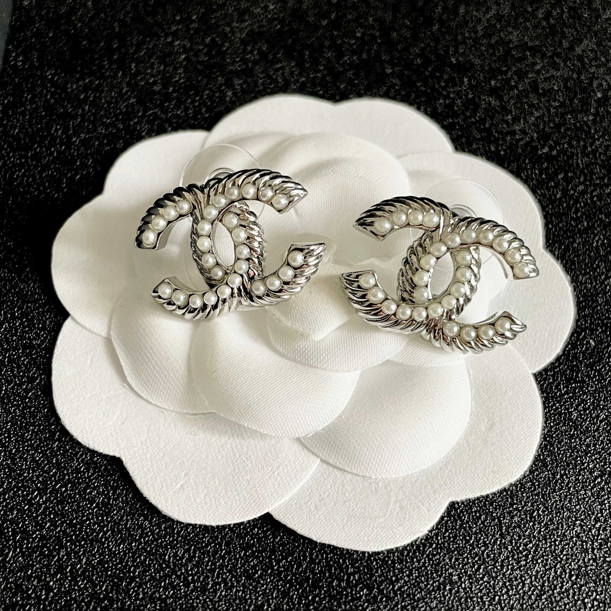 Signature Emblem Stud Earrings in Polished Metal-Tone – Design 034 front product view