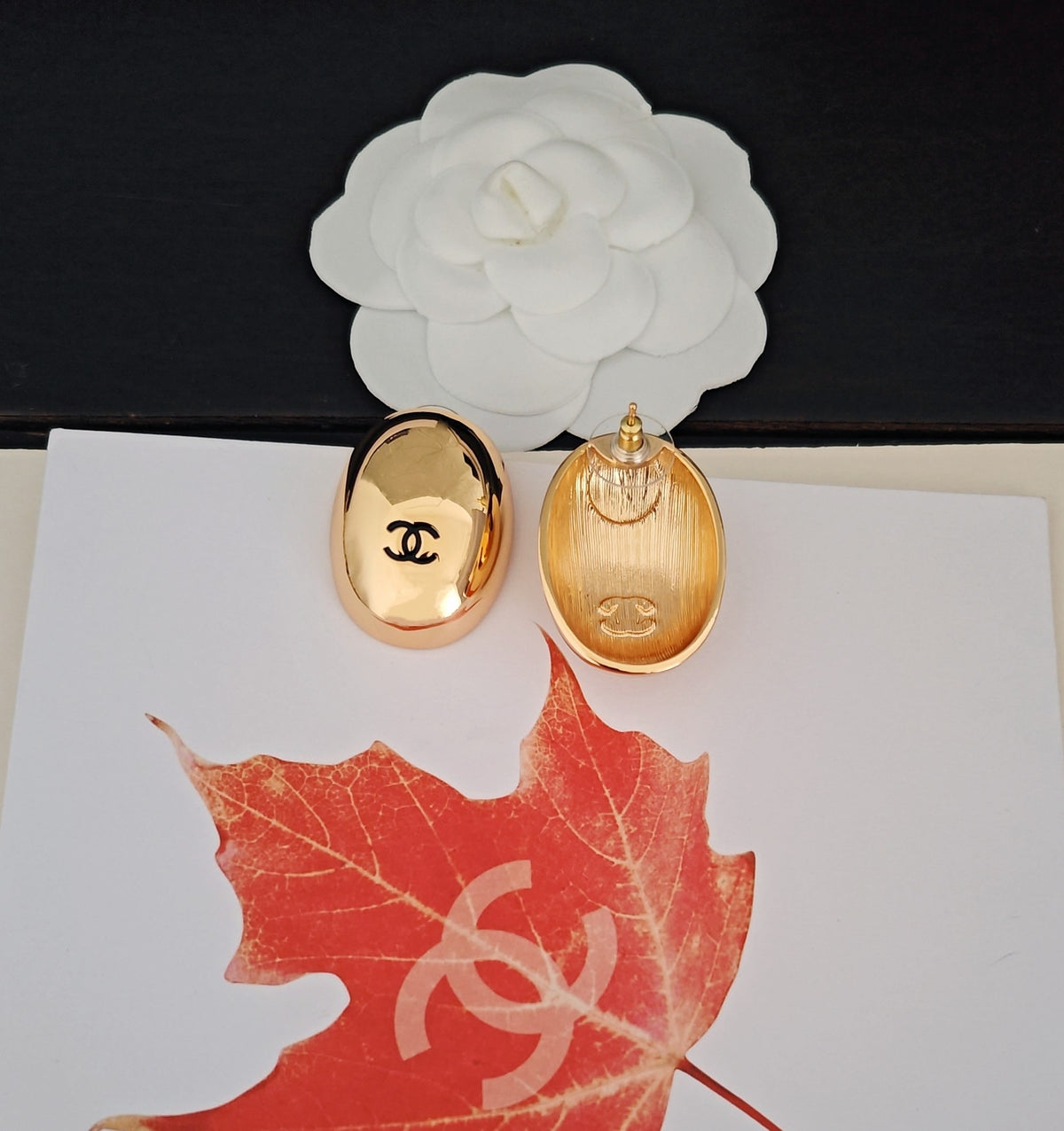 Signature Emblem Stud Earrings in Gold-Tone – Design 058 front product view