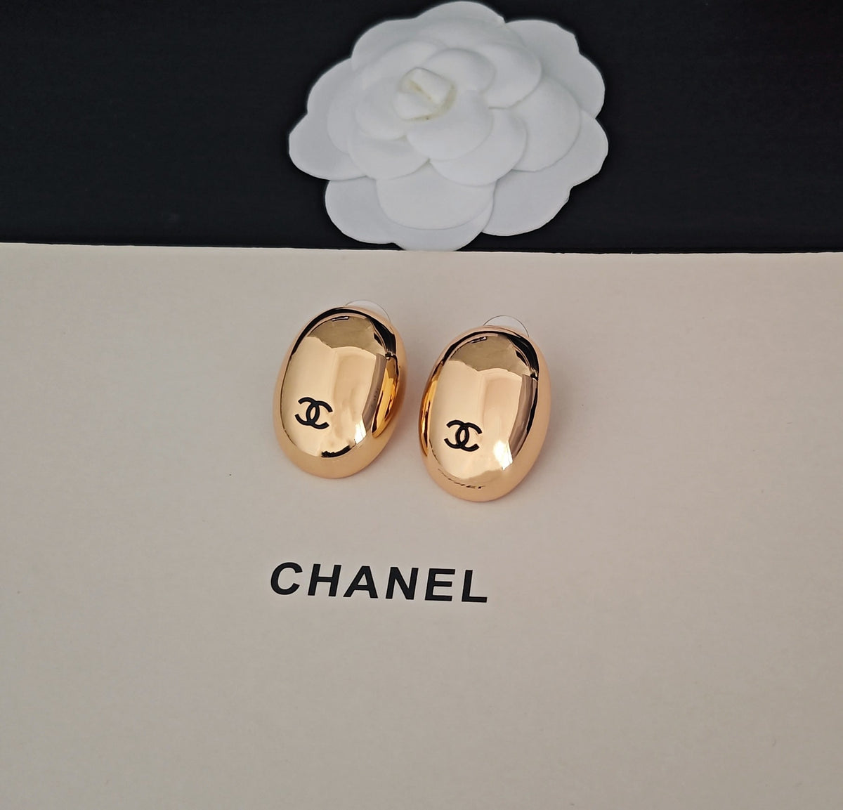 Signature Emblem Stud Earrings in Gold-Tone – Design 058 detail view