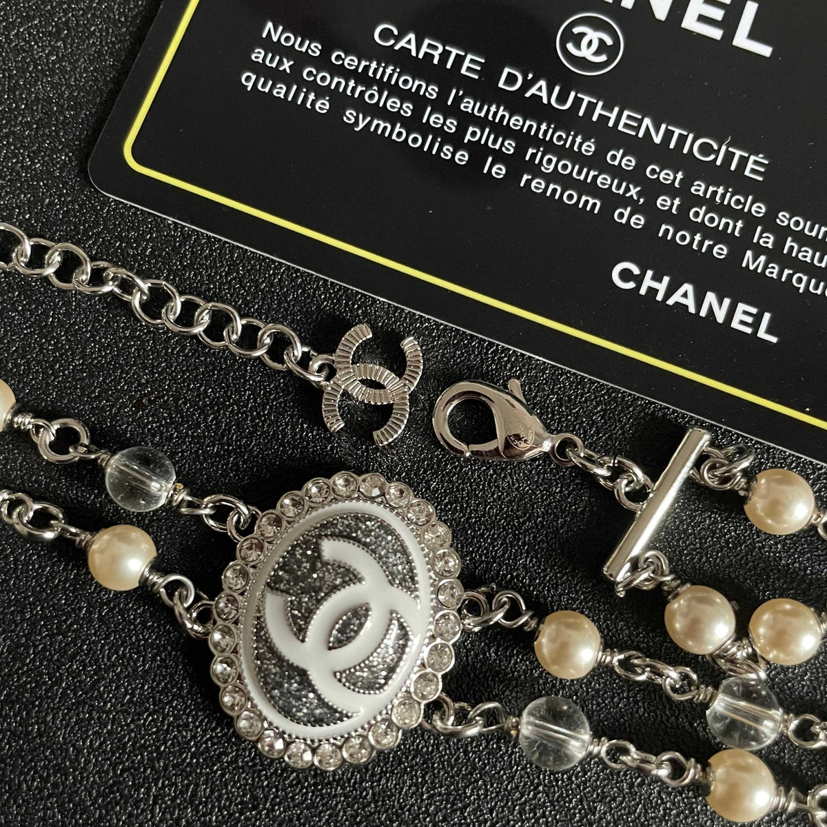 Double-C Emblem Pearl-Detail Pendant Necklace – Pearl Detail – Design 067 main product view