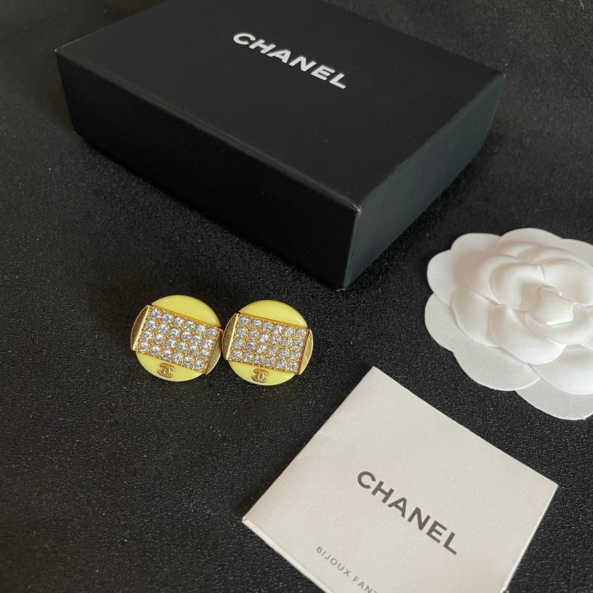 Double-C Emblem Crystal-Accent Stud Earrings – Design 033 close-up detail