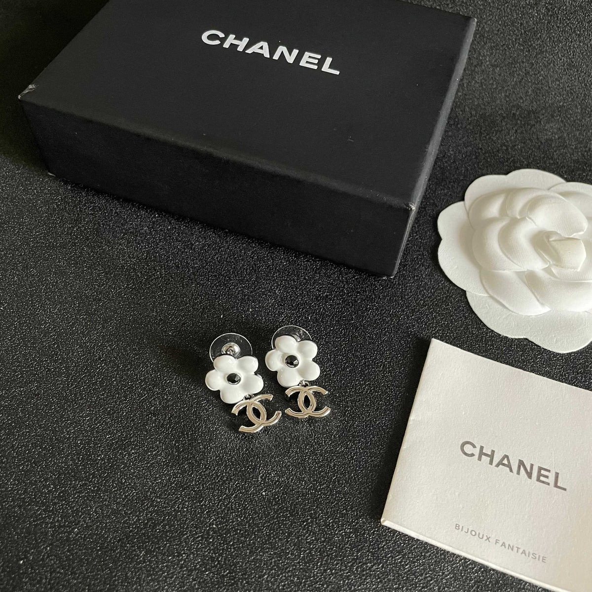 Camellia Statement Earrings in Polished Metal-Tone – Camellia Detail – Design 004 close-up detail