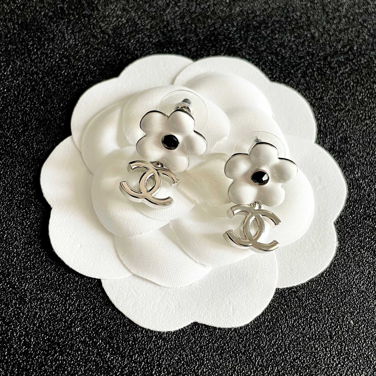 Camellia Statement Earrings in Polished Metal-Tone – Camellia Detail – Design 004 front product view