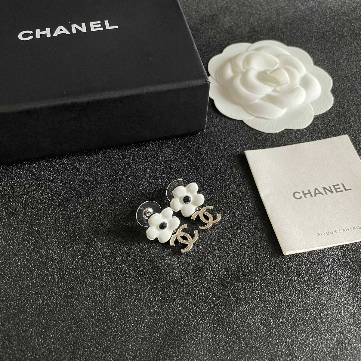 Camellia Statement Earrings in Polished Metal-Tone – Camellia Detail – Design 004 styled product view
