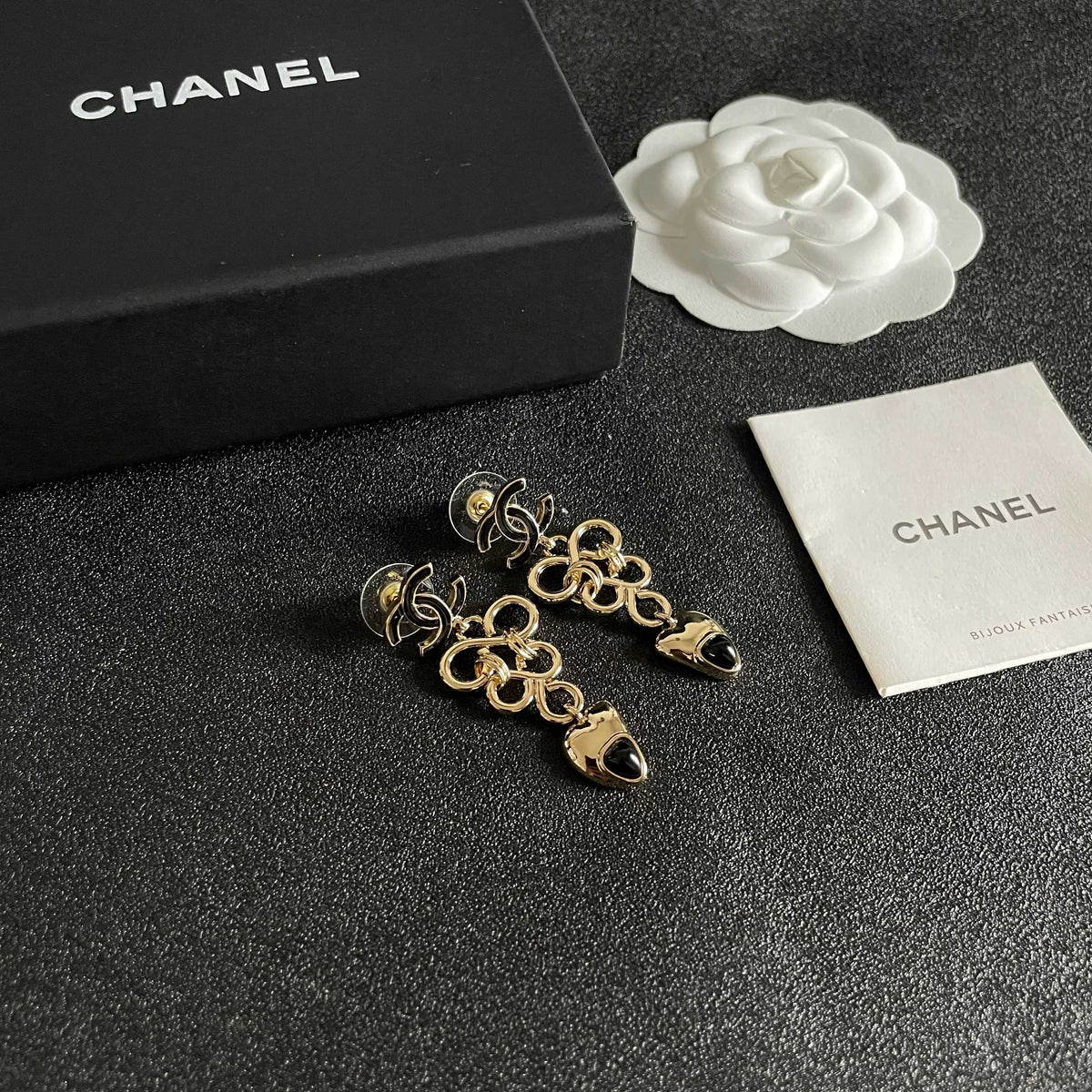 Double-C Emblem Statement Earrings in Polished Metal-Tone – Design 035 styled product view