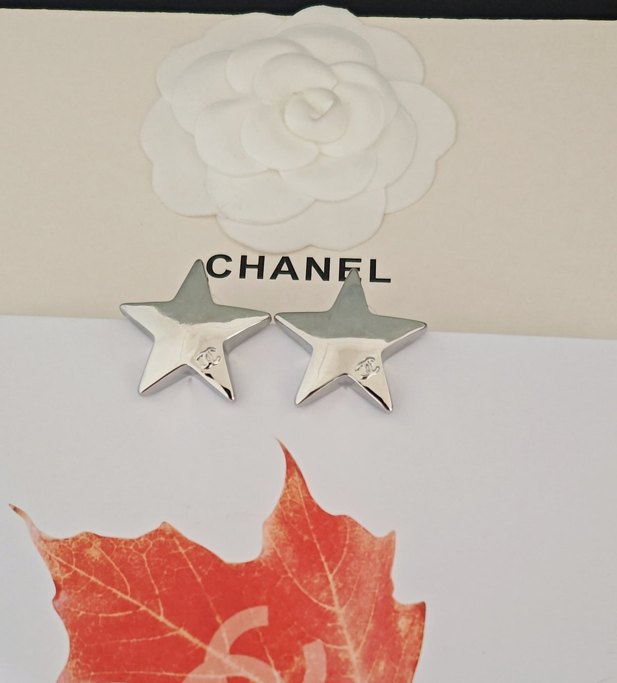 Signature Emblem Stud Earrings in Gold-Tone – White Detail – Design 005 side detail
