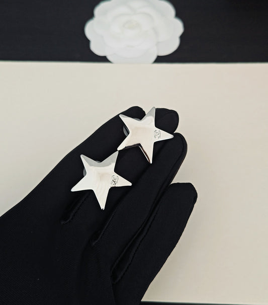 Signature Emblem Stud Earrings in Gold-Tone – White Detail – Design 005 main product view