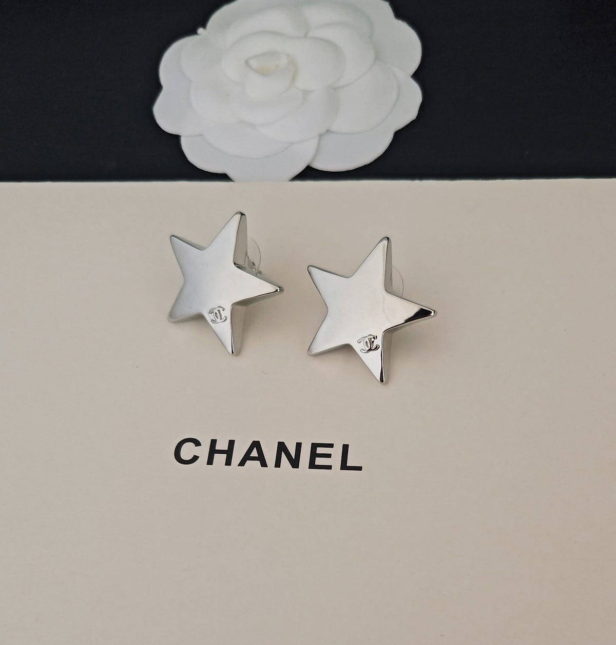 Signature Emblem Stud Earrings in Gold-Tone – White Detail – Design 005 detail view