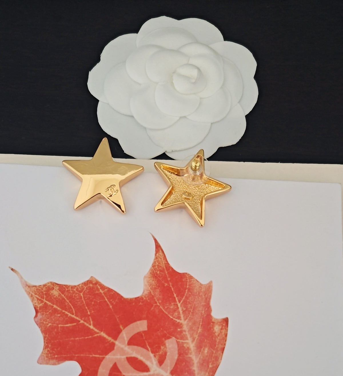 Signature Emblem Stud Earrings in Gold-Tone – Design 054 front product view