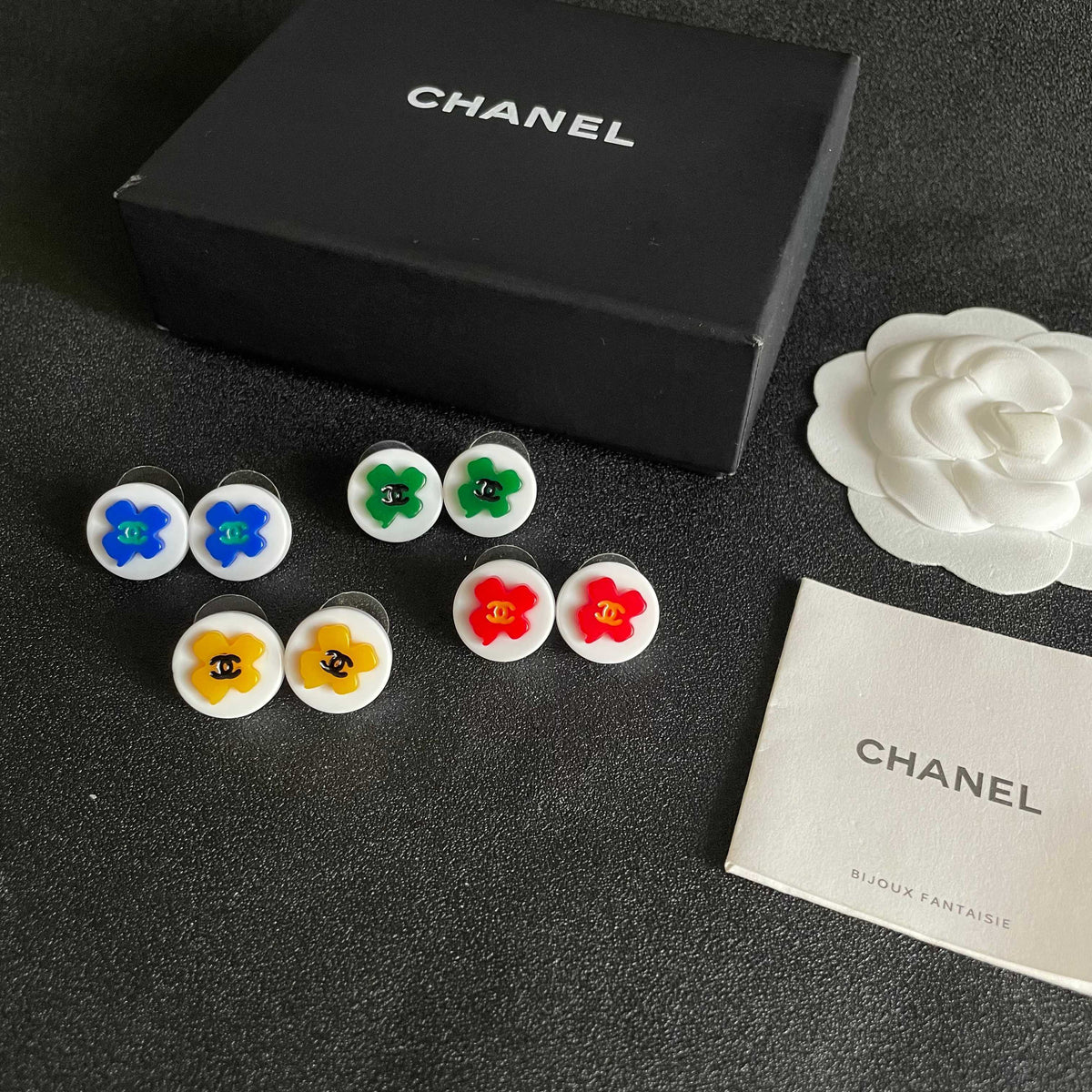 Camellia Stud Earrings in Polished Metal-Tone – Camellia Detail – Design 042 side detail