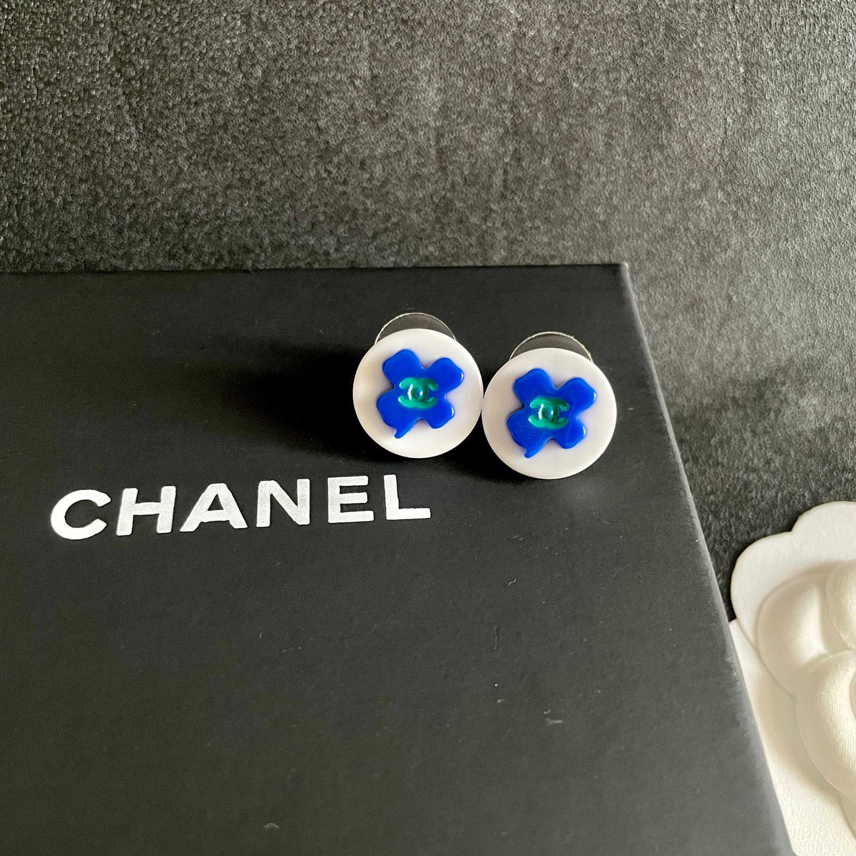 Camellia Stud Earrings in Polished Metal-Tone – Camellia Detail – Design 042 detail view