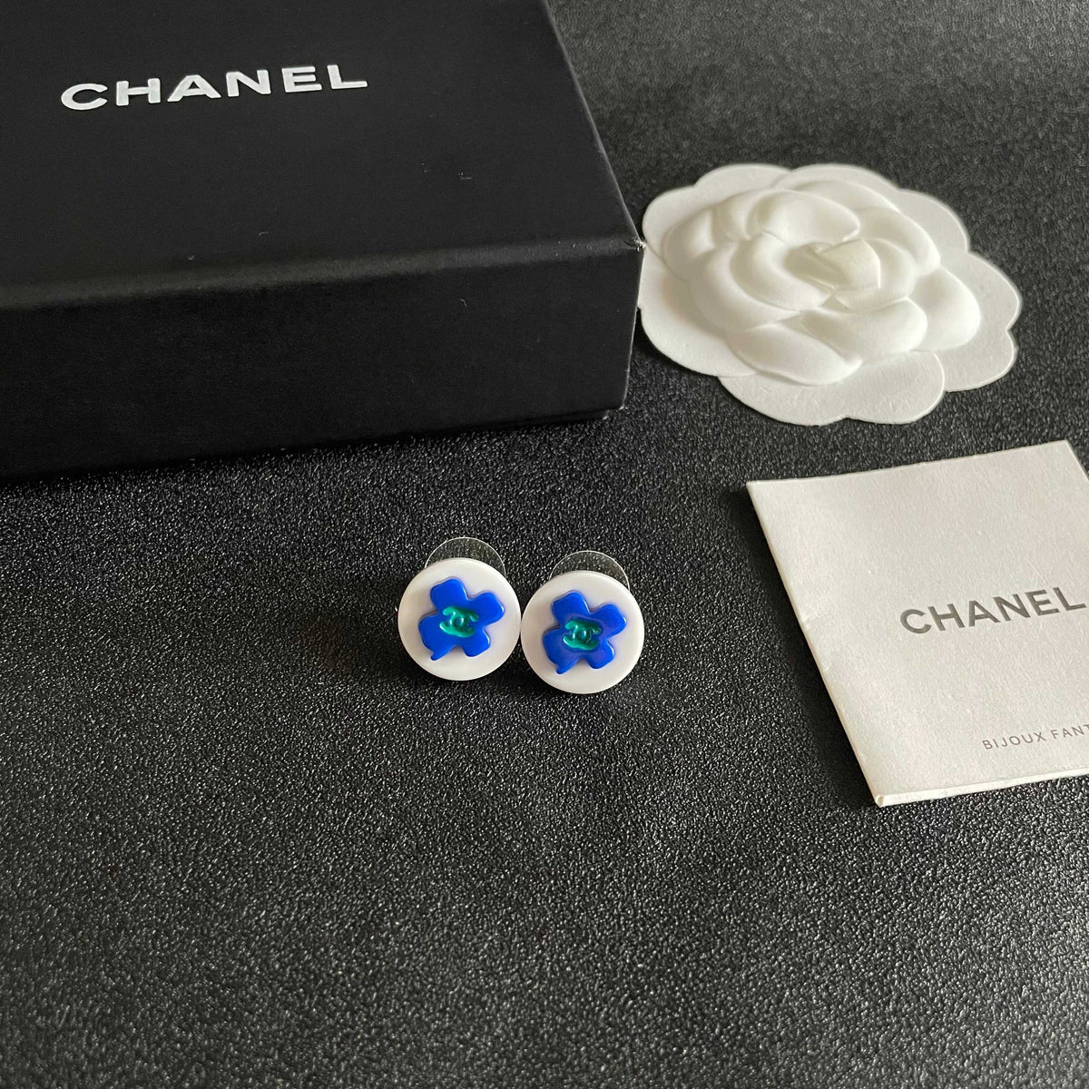 Camellia Stud Earrings in Polished Metal-Tone – Camellia Detail – Design 042 styled product view