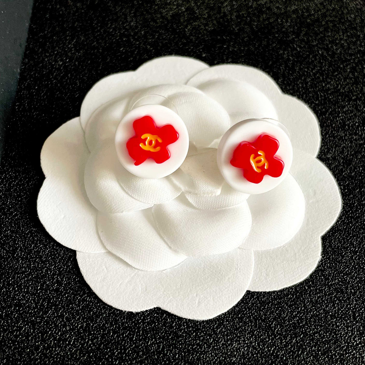 Camellia Stud Earrings in Polished Metal-Tone – Camellia Detail – Design 044 front product view