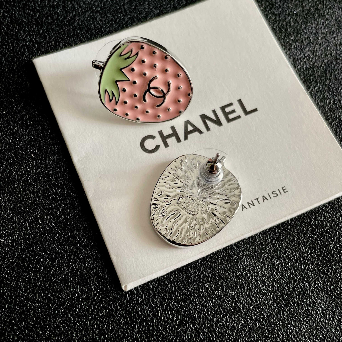 Double-C Emblem Stud Earrings in Polished Metal-Tone – Design 292 main product view