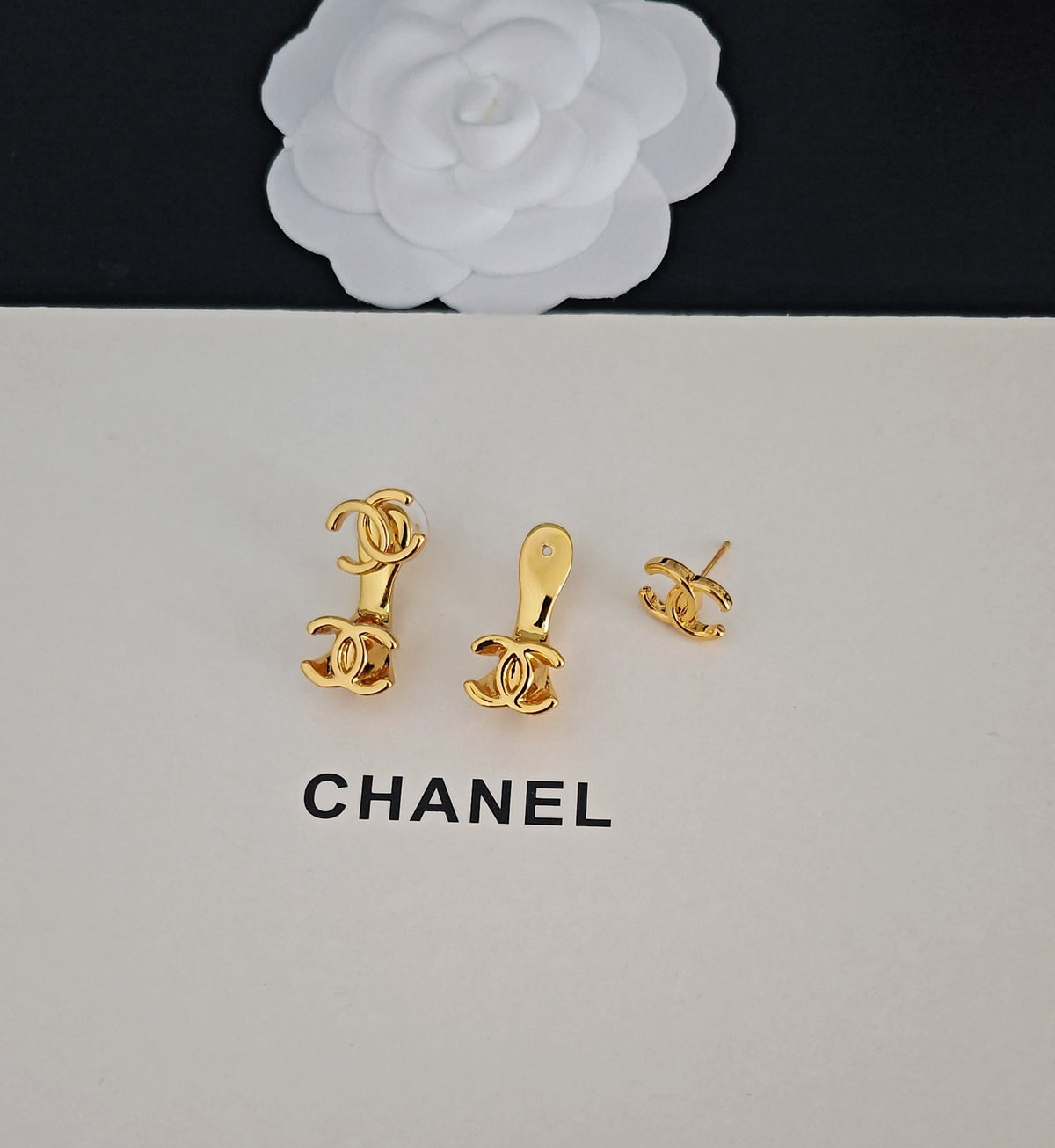 Signature Emblem Statement Earrings in Gold-Tone – Design 022 close-up detail