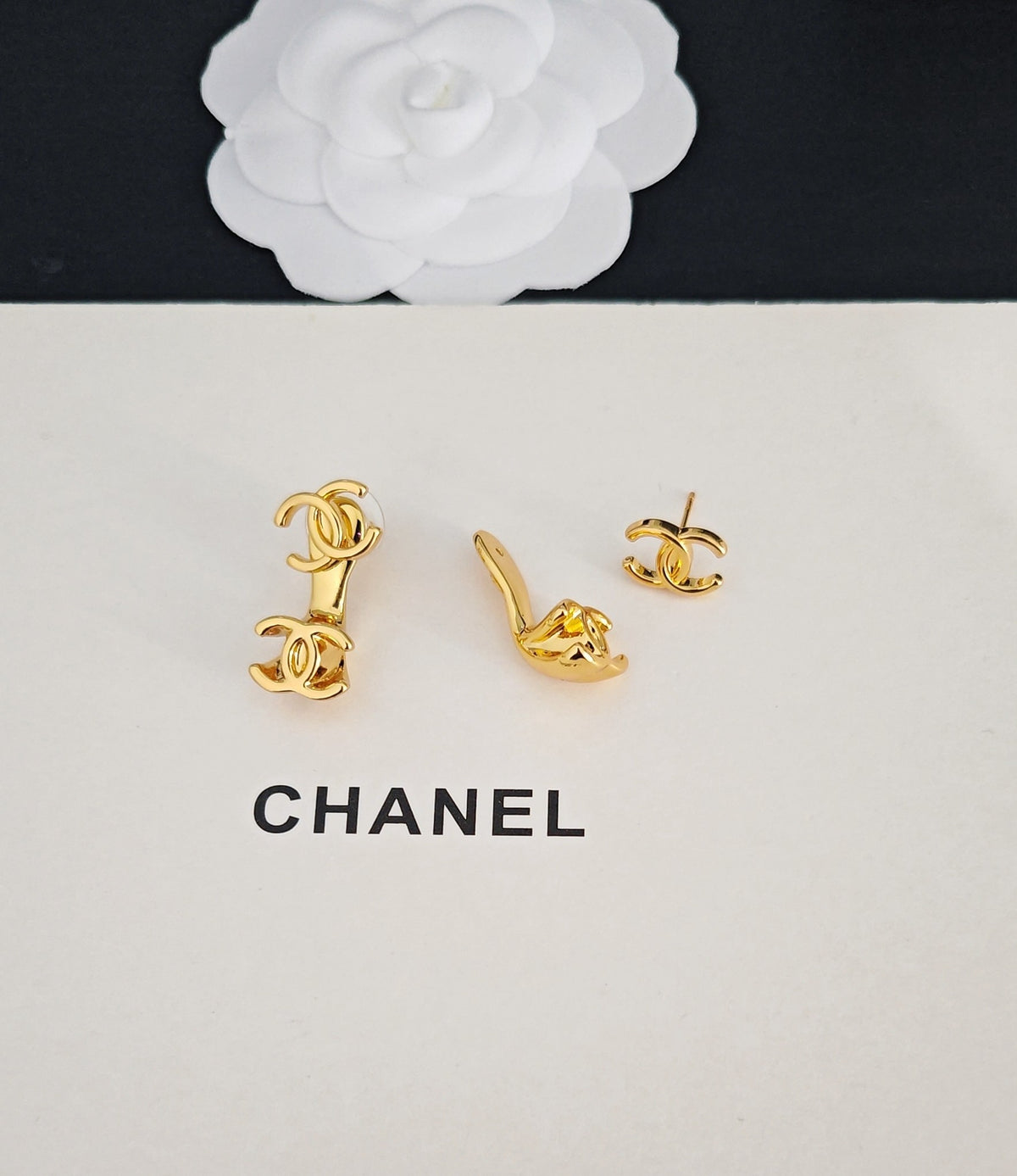 Signature Emblem Statement Earrings in Gold-Tone – Design 022 styled product view
