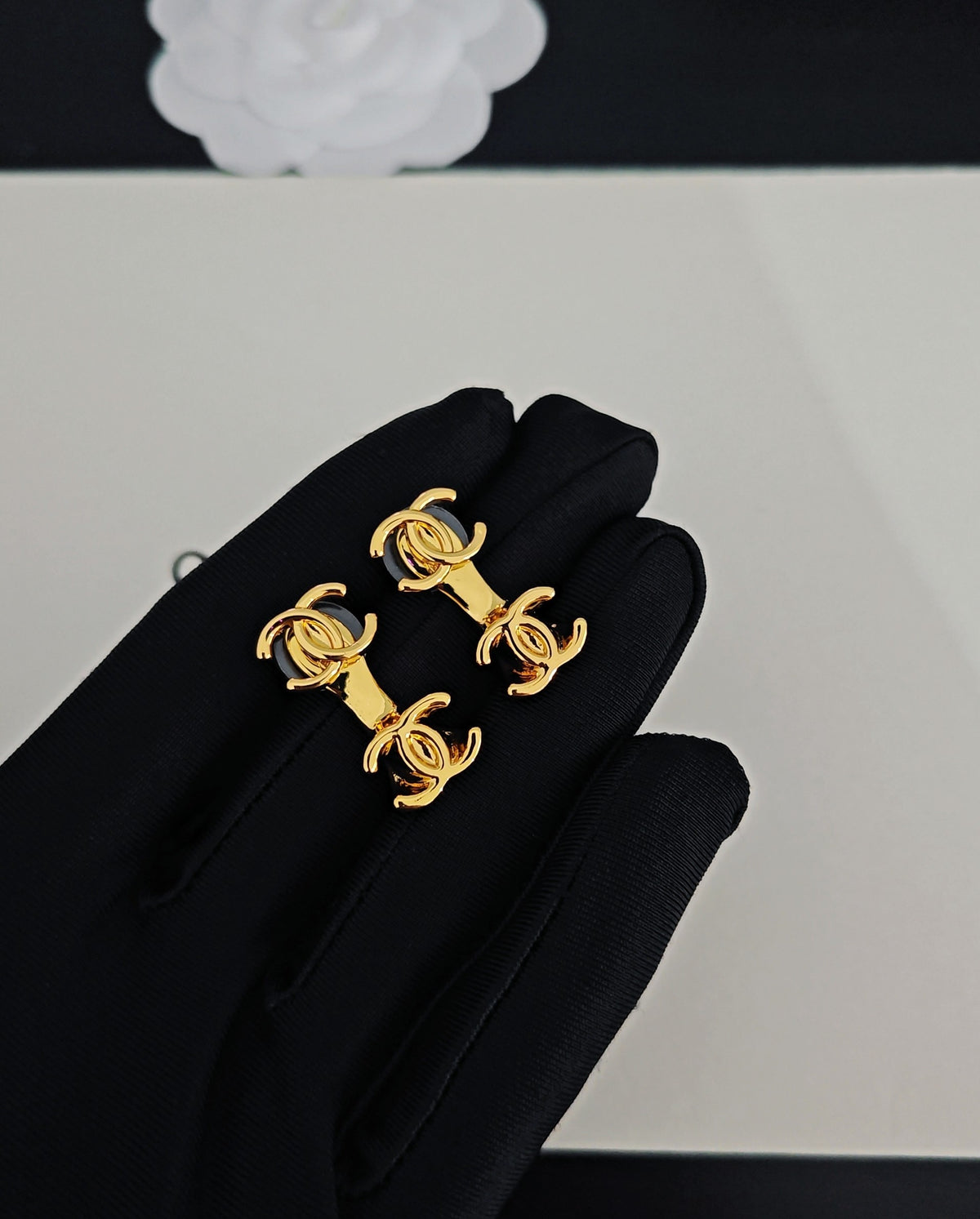 Signature Emblem Statement Earrings in Gold-Tone – Design 022 detail view
