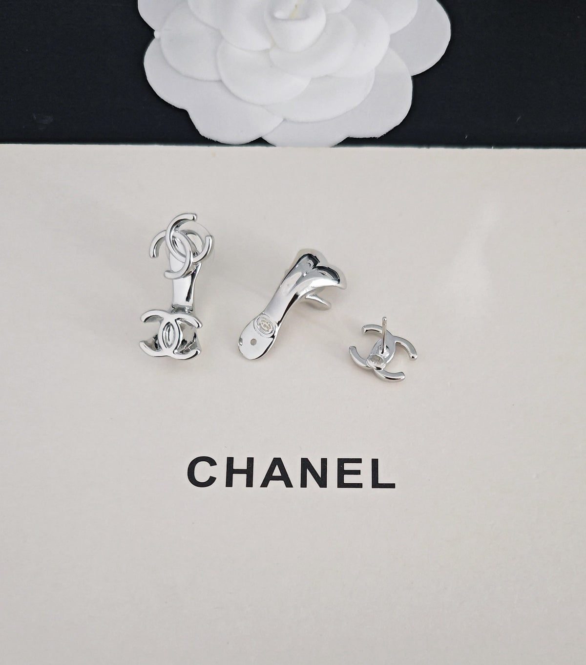 Signature Emblem Statement Earrings in Gold-Tone – White Detail – Design 003 main product view
