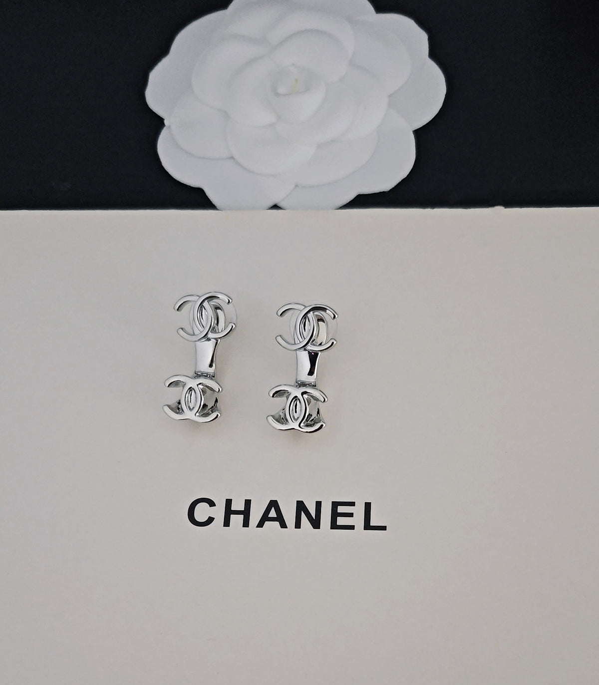 Signature Emblem Statement Earrings in Gold-Tone – White Detail – Design 003 side detail