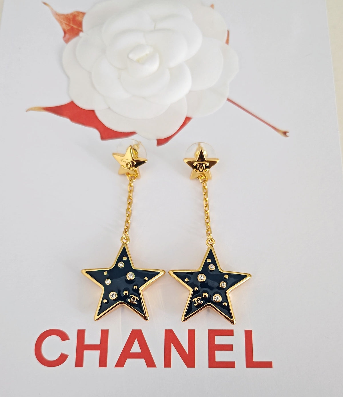 Signature Emblem Statement Earrings in Gold-Tone – Blue Detail – Design 004 close-up detail