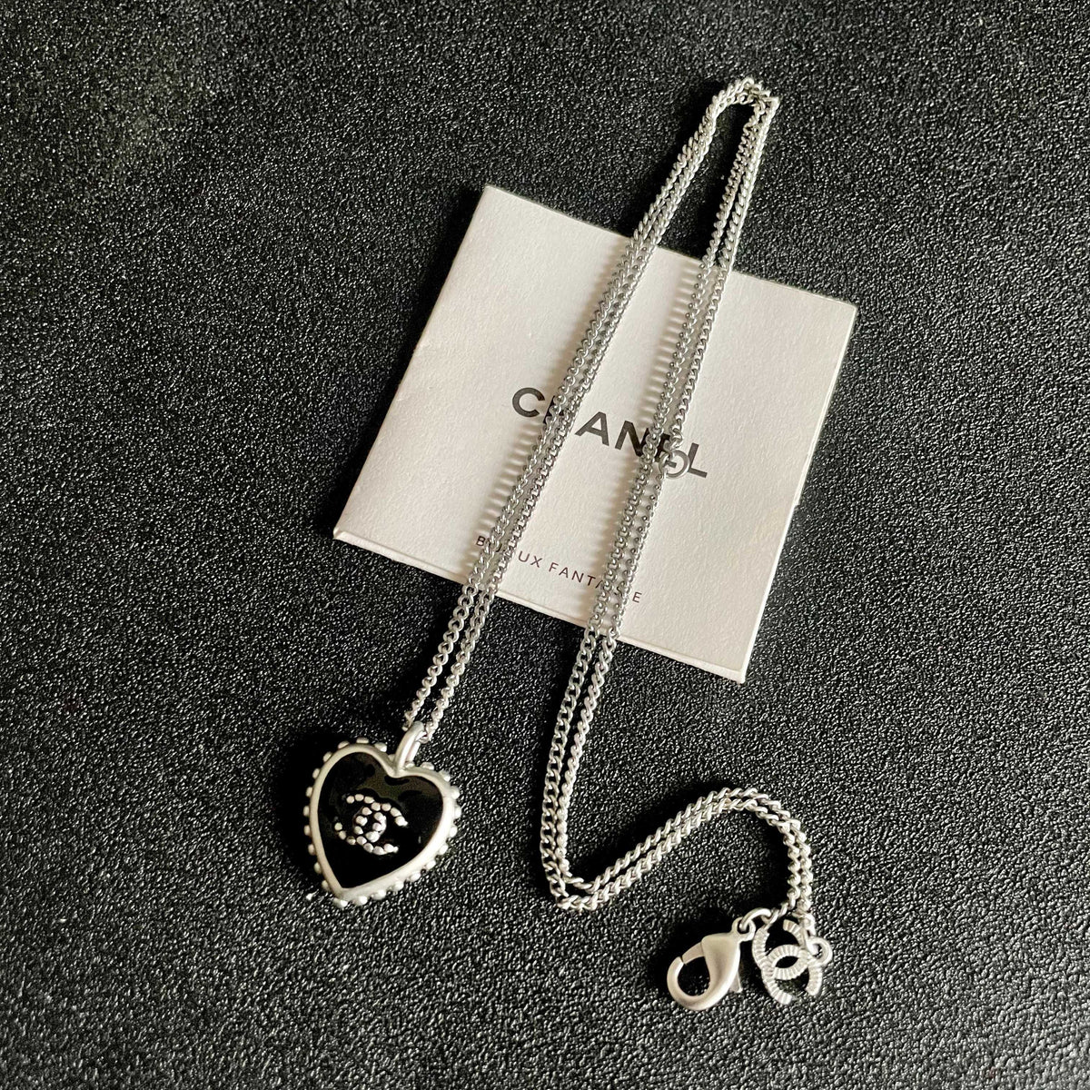 Double-C Emblem Pendant Necklace in Polished Metal-Tone – Heart Detail – Design 003 detail view