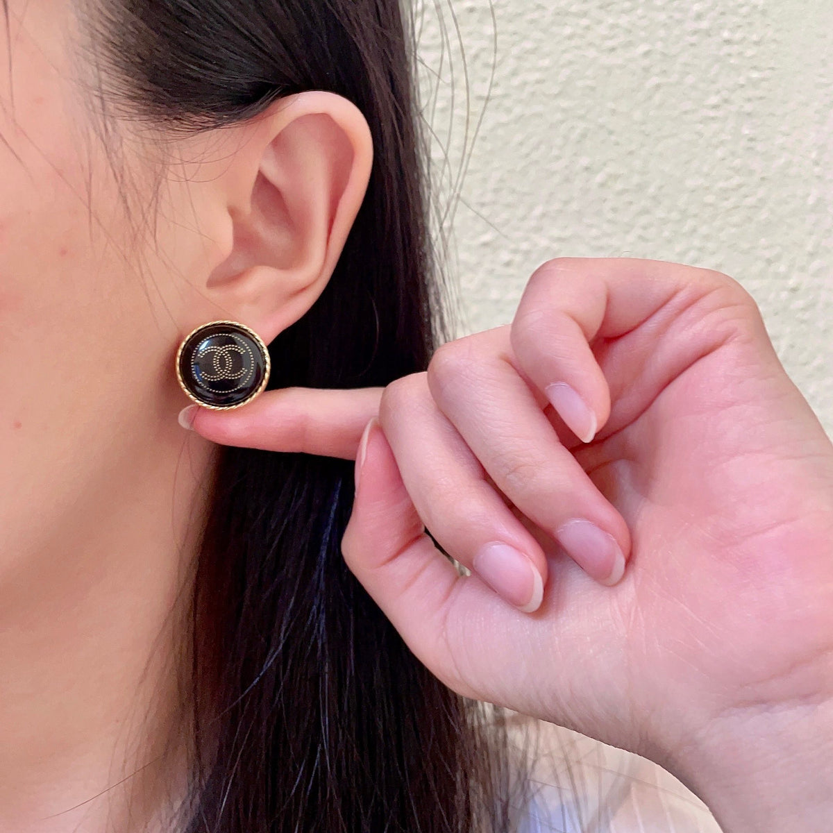 Double-C Emblem Stud Earrings in Polished Metal-Tone – Design 312 front product view