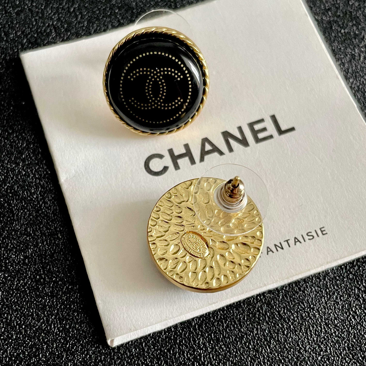 Double-C Emblem Stud Earrings in Polished Metal-Tone – Design 312 main product view