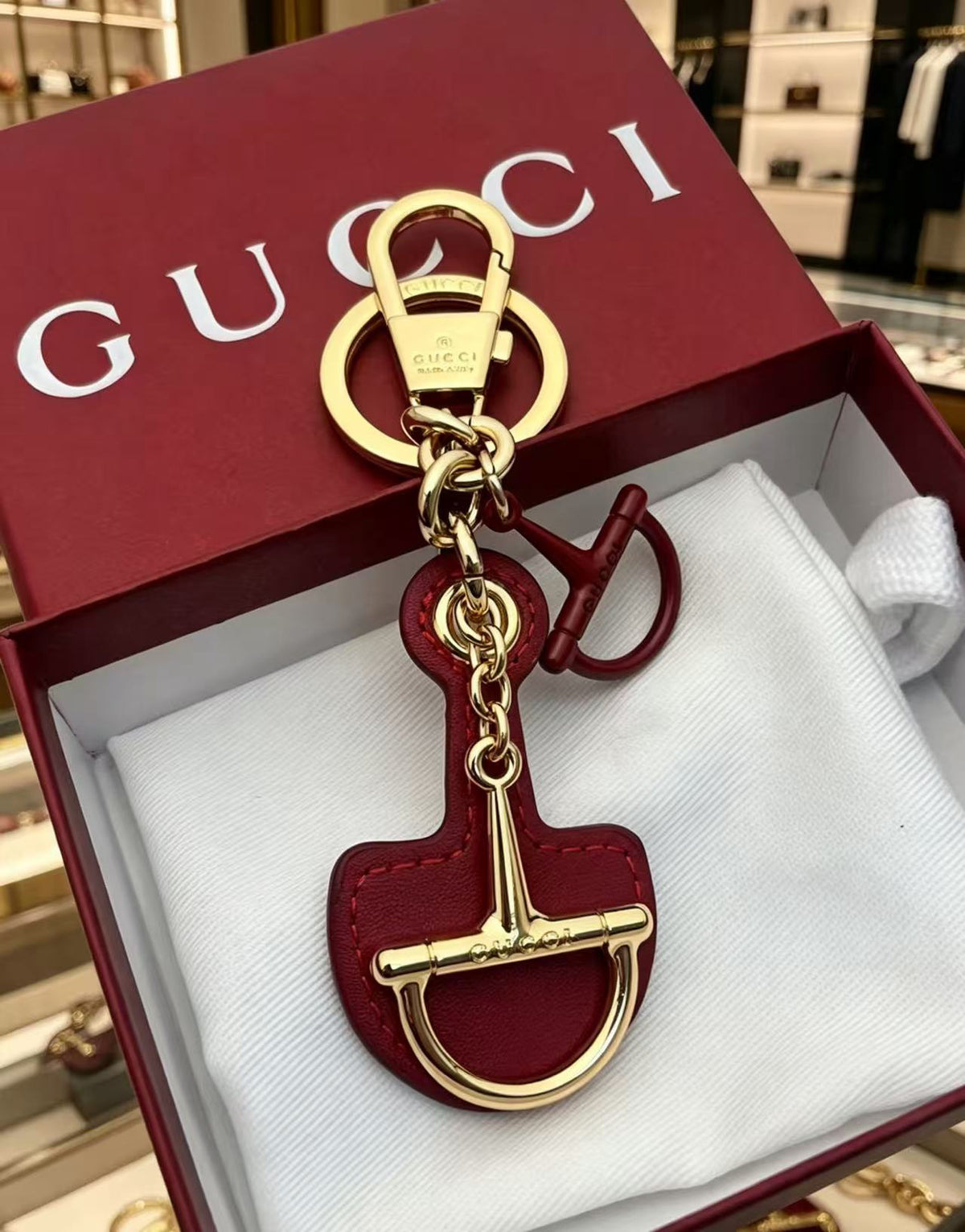 Horsebit Keychain in Polished Metal-Tone – Horsebit Detail – Design 002 front product view