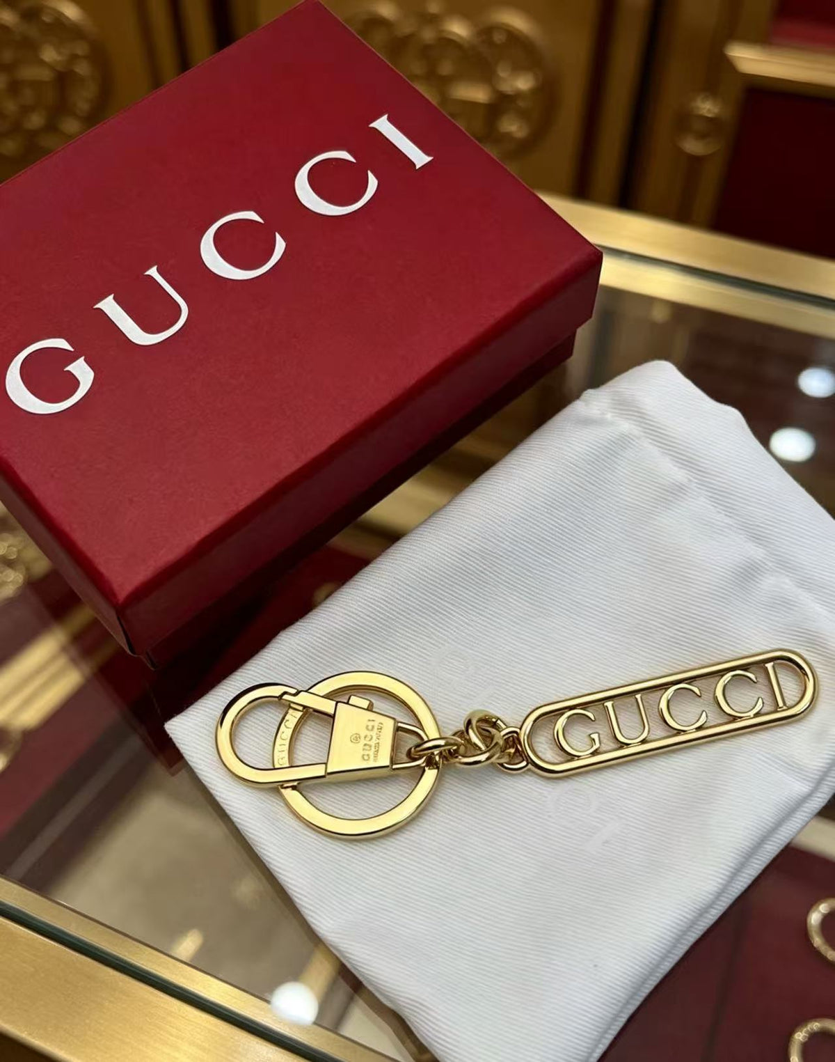 Letter Emblem Keychain in Polished Metal-Tone side detail
