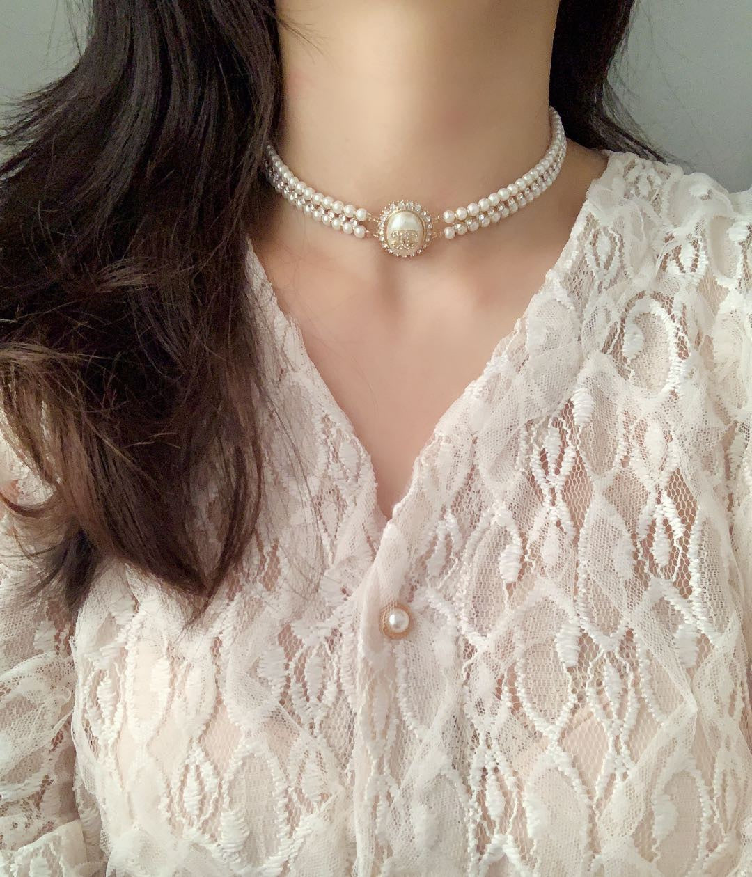 Pearl Pearl-Detail Pendant Necklace – Pearl Detail – Design 046 front product view