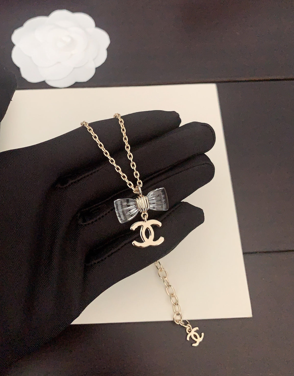 Bow Pendant Necklace in Gold-Tone – Design 009 main product view