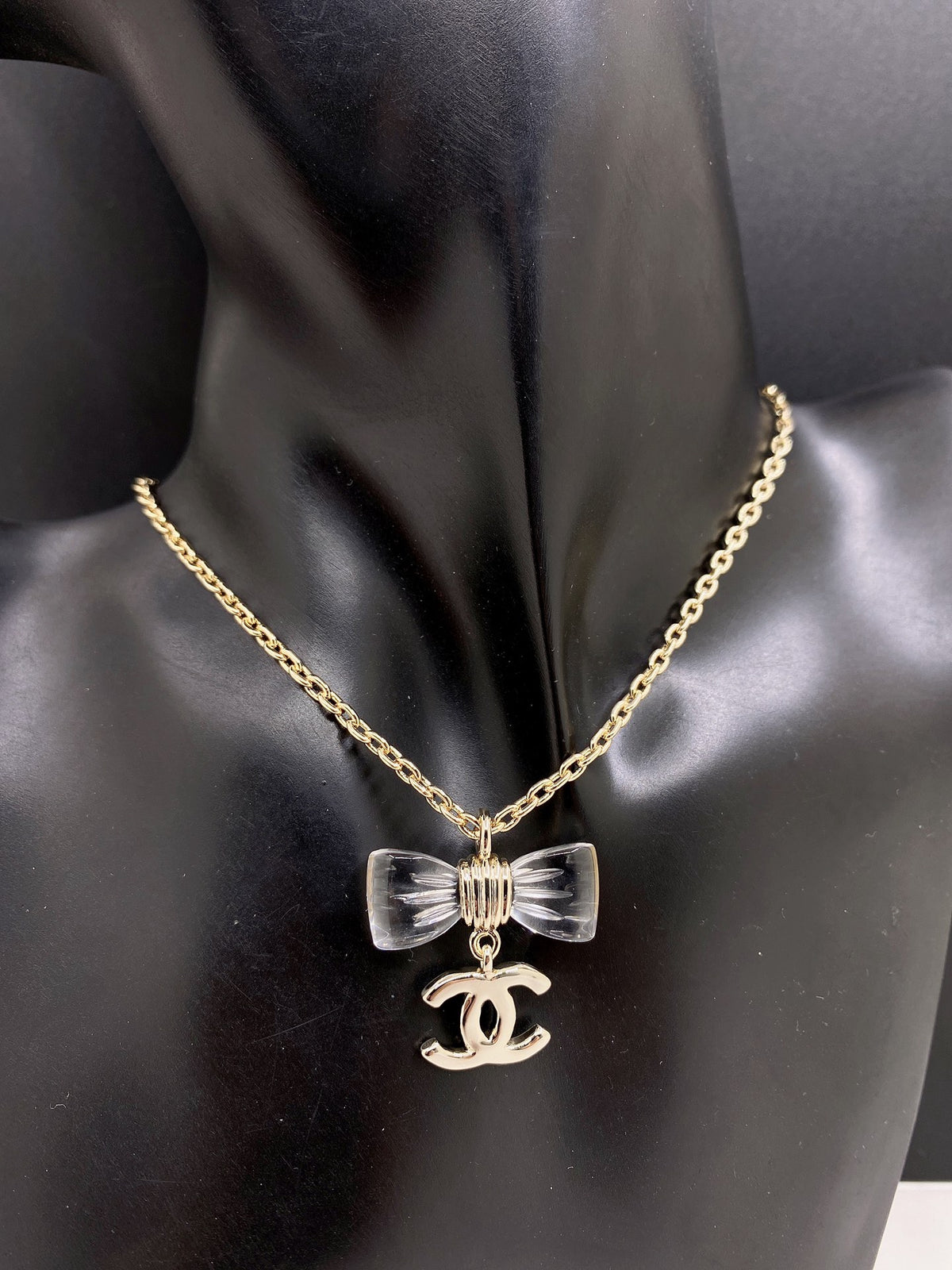 Bow Pendant Necklace in Gold-Tone – Design 009 front product view
