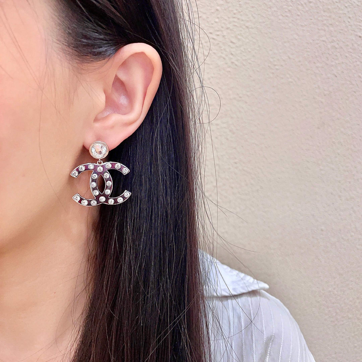 Signature Emblem Stud Earrings in Polished Metal-Tone – Design 081 detail view
