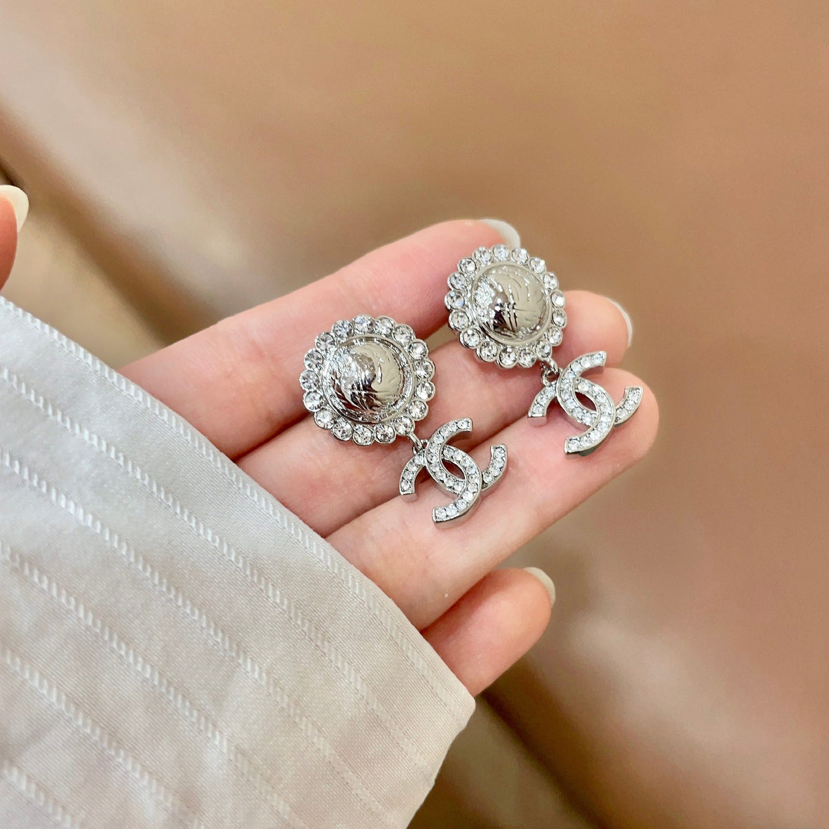 Signature Emblem Stud Earrings in Polished Metal-Tone – Design 080 side detail