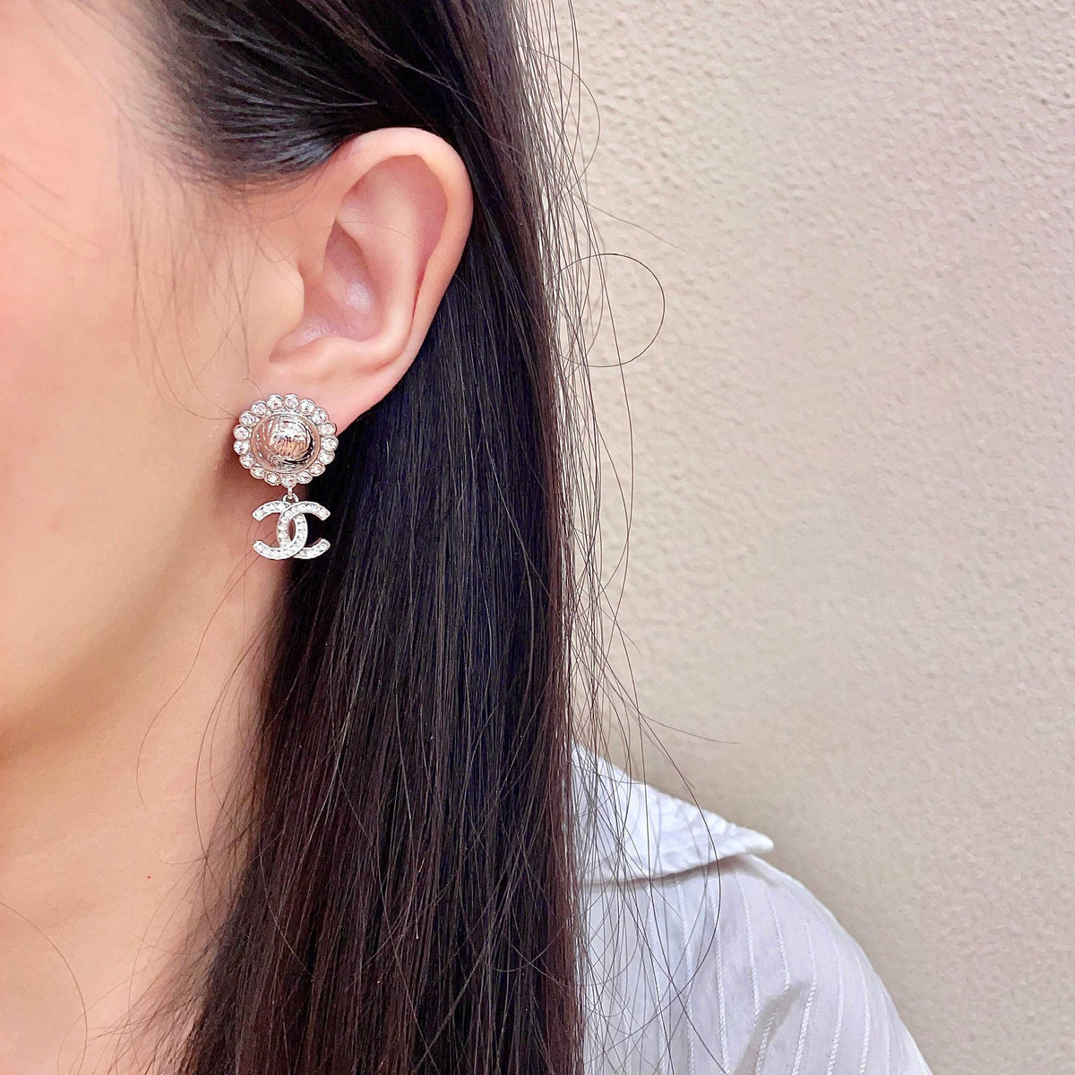 Signature Emblem Stud Earrings in Polished Metal-Tone – Design 080 detail view