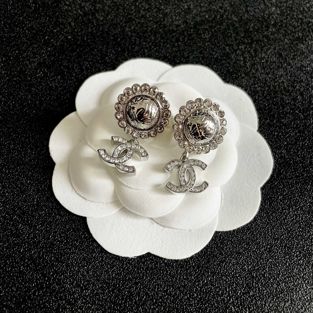Signature Emblem Stud Earrings in Polished Metal-Tone – Design 080 front product view