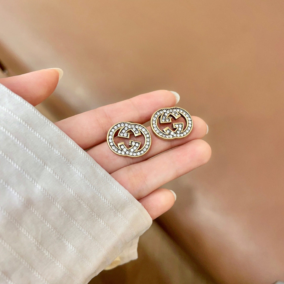 Geometric Emblem Stud Earrings in Silver-Tone – Design 004 side detail